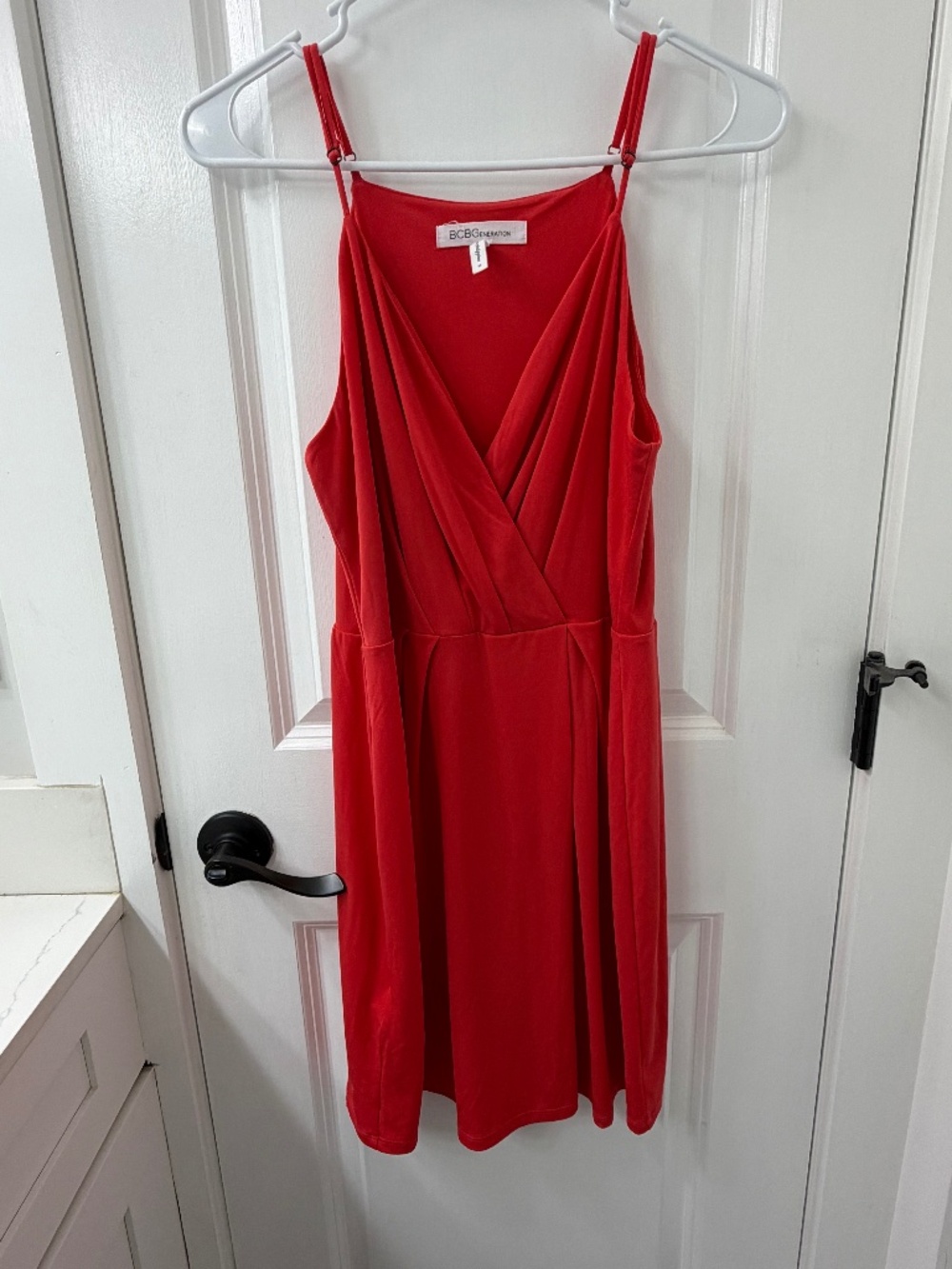 BCBGeneration Red Surplice Faux Wrap Spaghetti Strap Dress Size 6